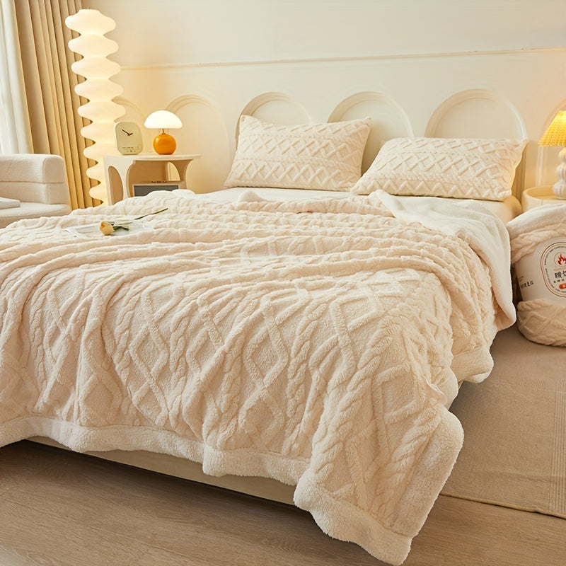 Двухслойное флисовое одеяло из тафеты с геометрическим узором, всесезонное, вязаное покрывало для кровати