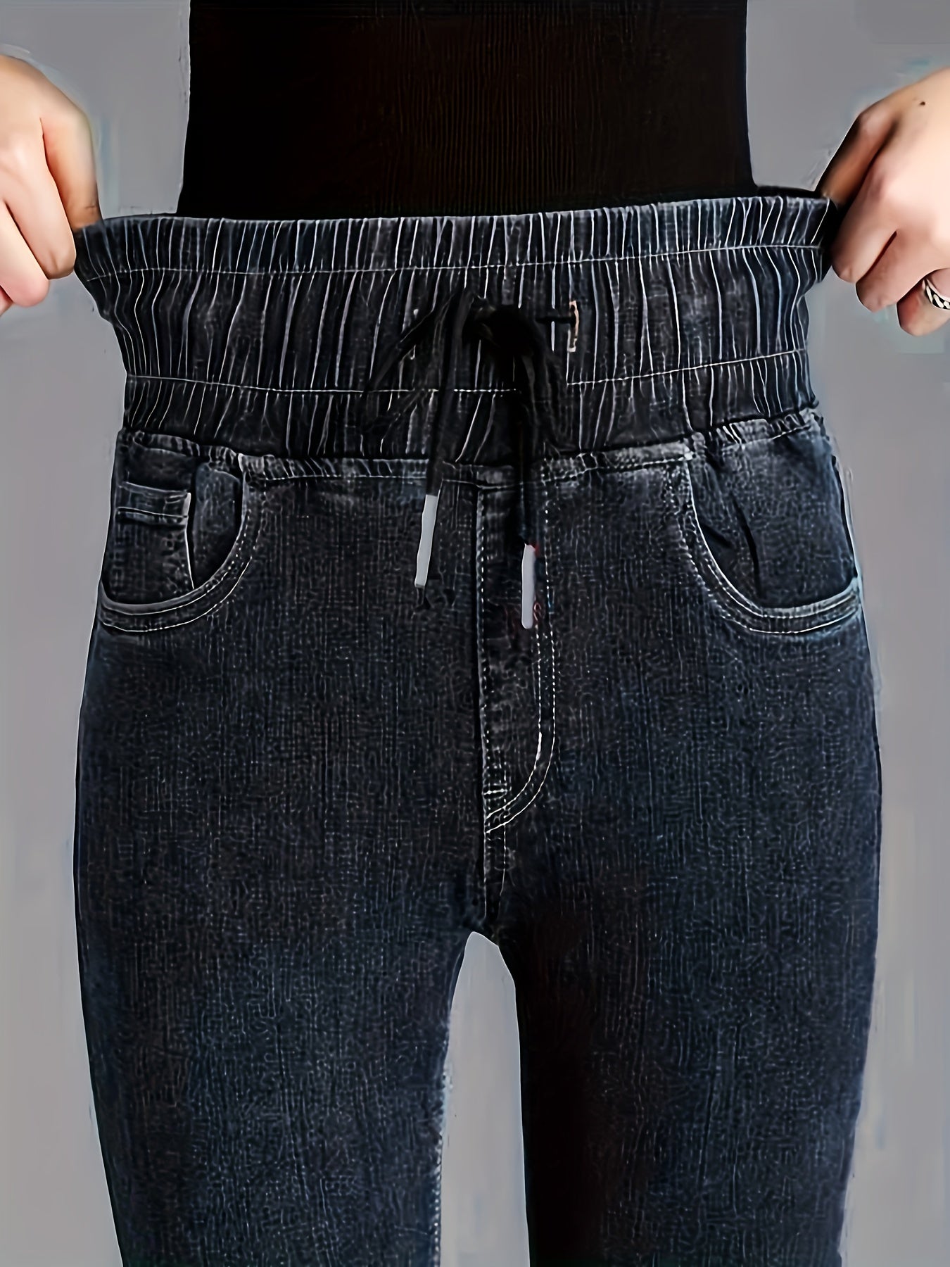 Women's Plus Size High-Waist Stretch Denim Jeans Dark Blue Slim Fit Casual All-Season