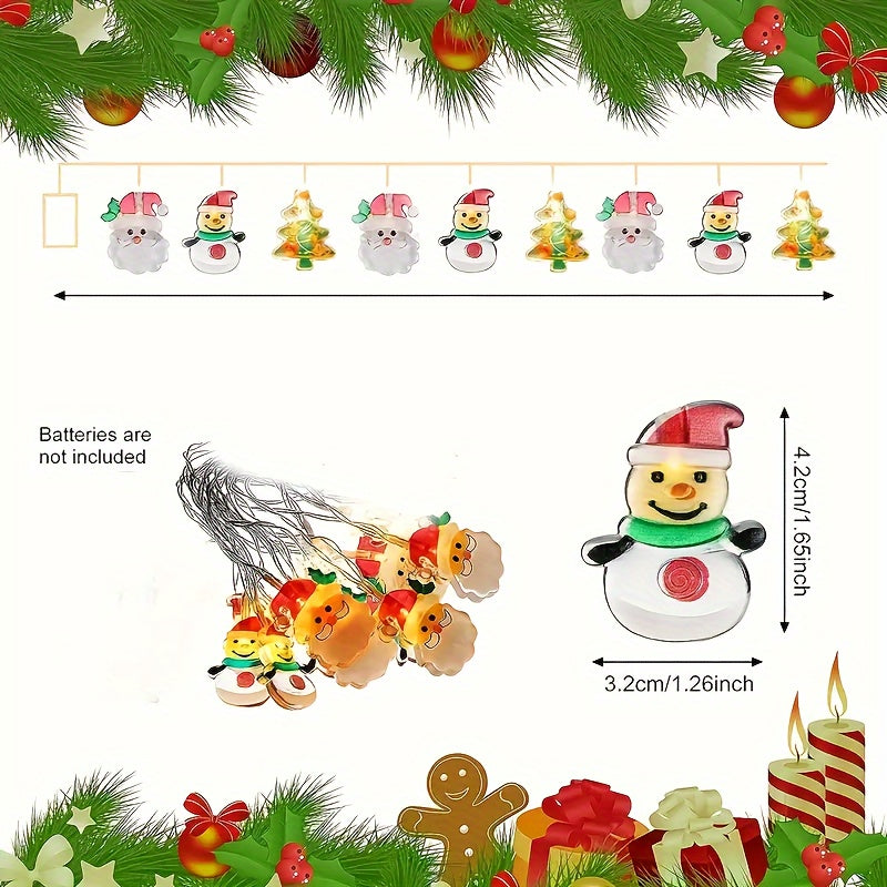 Christmas String Lights with Santa Snowman and Tree Designs Battery Operated Indoor Decor