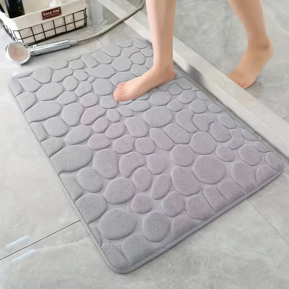 Pebble Pattern Non-Slip Absorbent Polyester Foot Mat for Bathroom Kitchen Bedroom