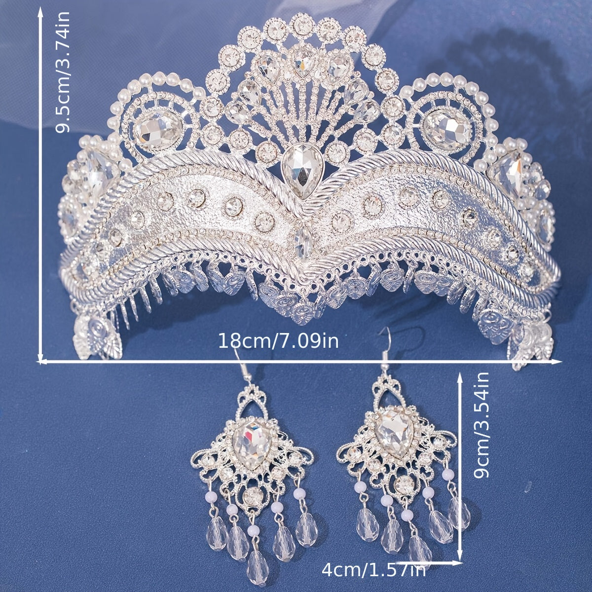 Nikoh tiarasi va sirg'alar to'plami Barok uslubi Rhinestone Zink alloy to'y aksessuarlari