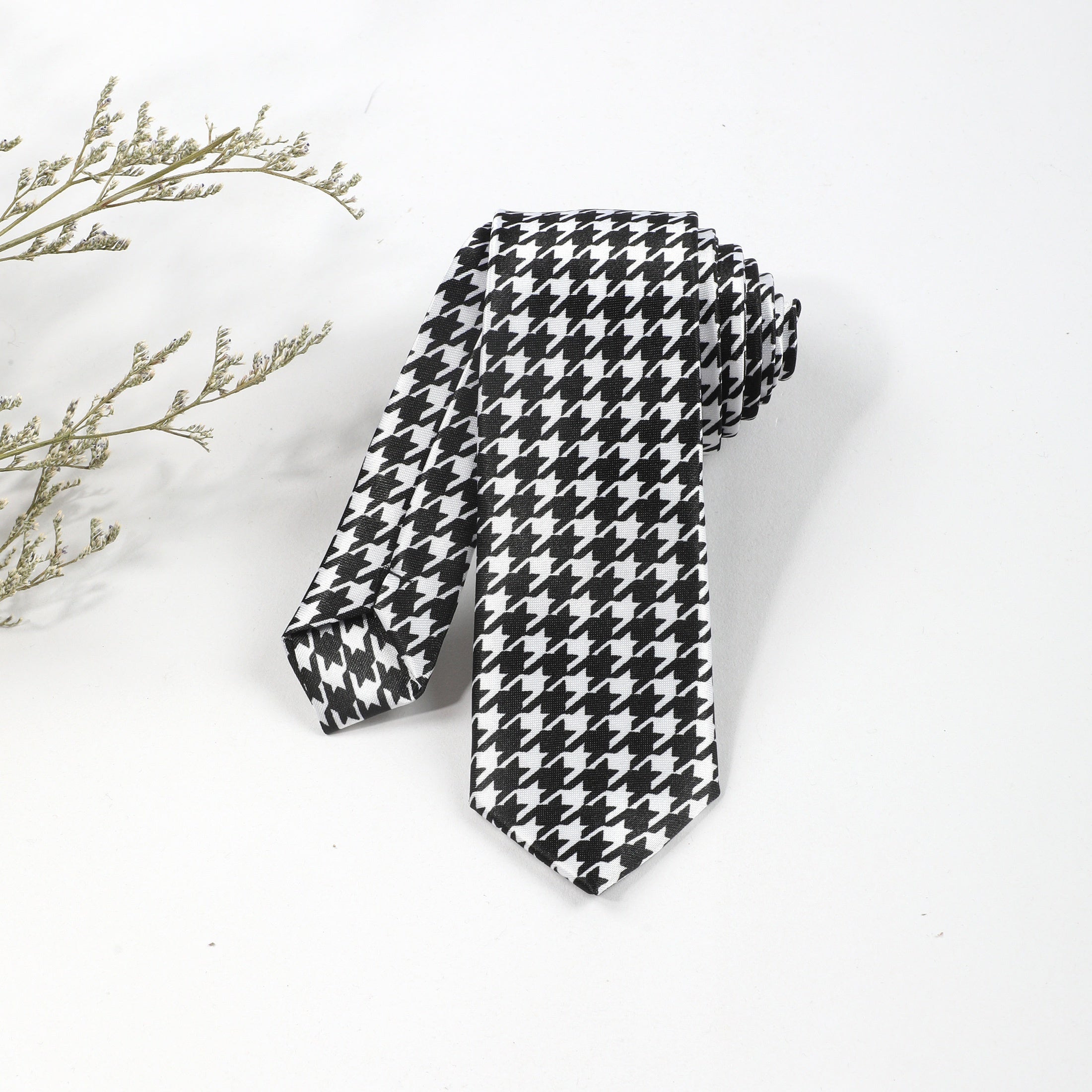 Erkaklar uchun Houndstooth naqshli galstuk, to'qilgan polyester, kundalik aksessuar