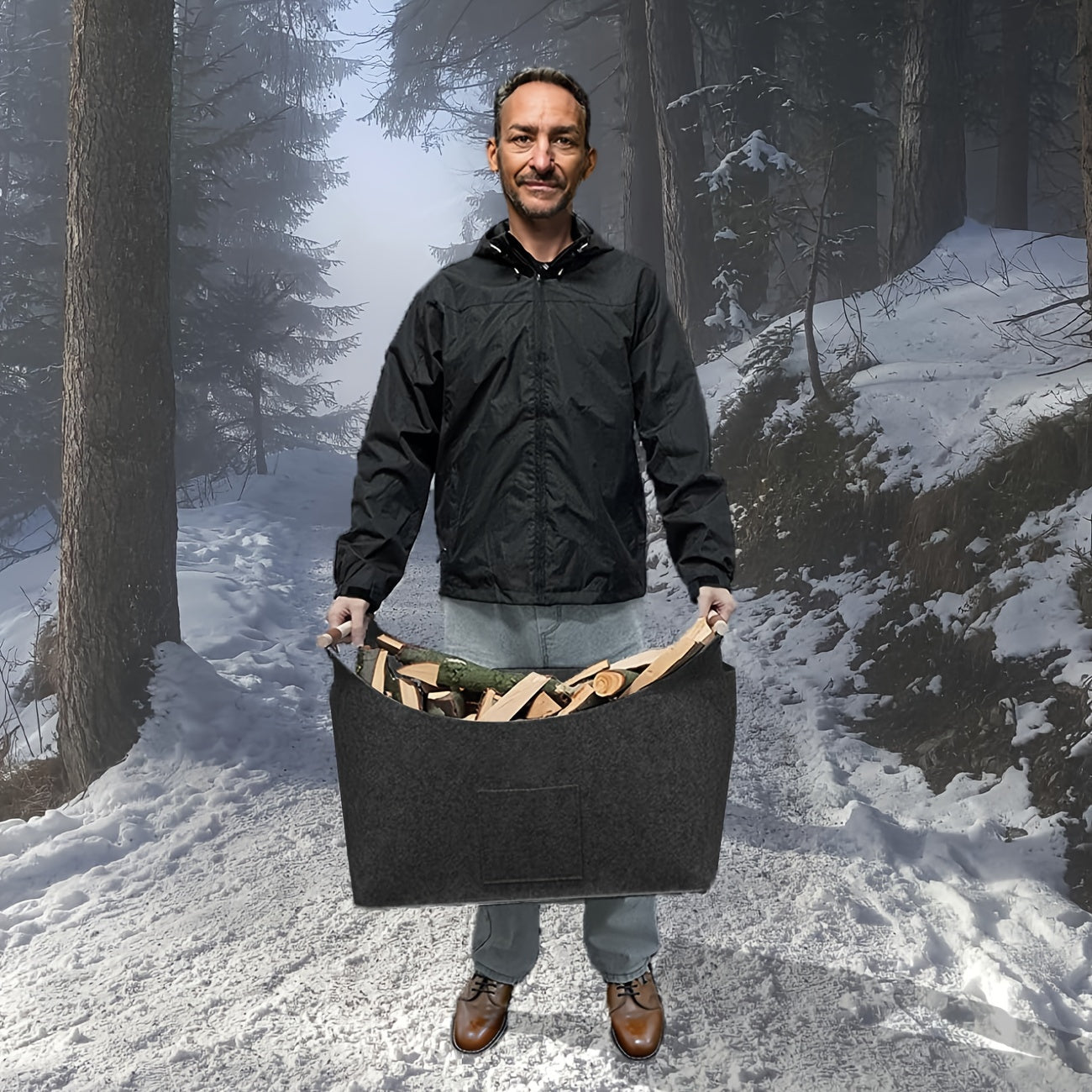 Extra Large 55L Felt Log Baskets for Firewood and Indoor Storage