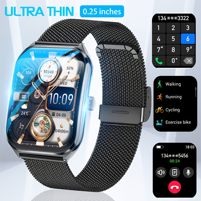 Ultra-Thin AMOLED Smartwatch with Wireless Calling Fitness Tracker Water-Resistant Silicone Strap