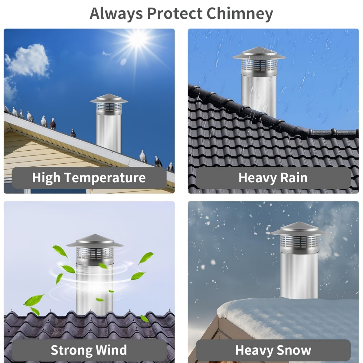 Stainless Steel 4 Inch Chimney Cover with Strainer Rain Cap for Ventilation