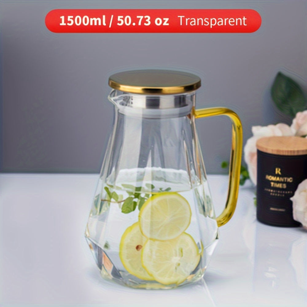 1500ml Geometrik shisha pitcher, qopqog'li, issiqlikka chidamli, issiq va sovuq ichimliklar uchun