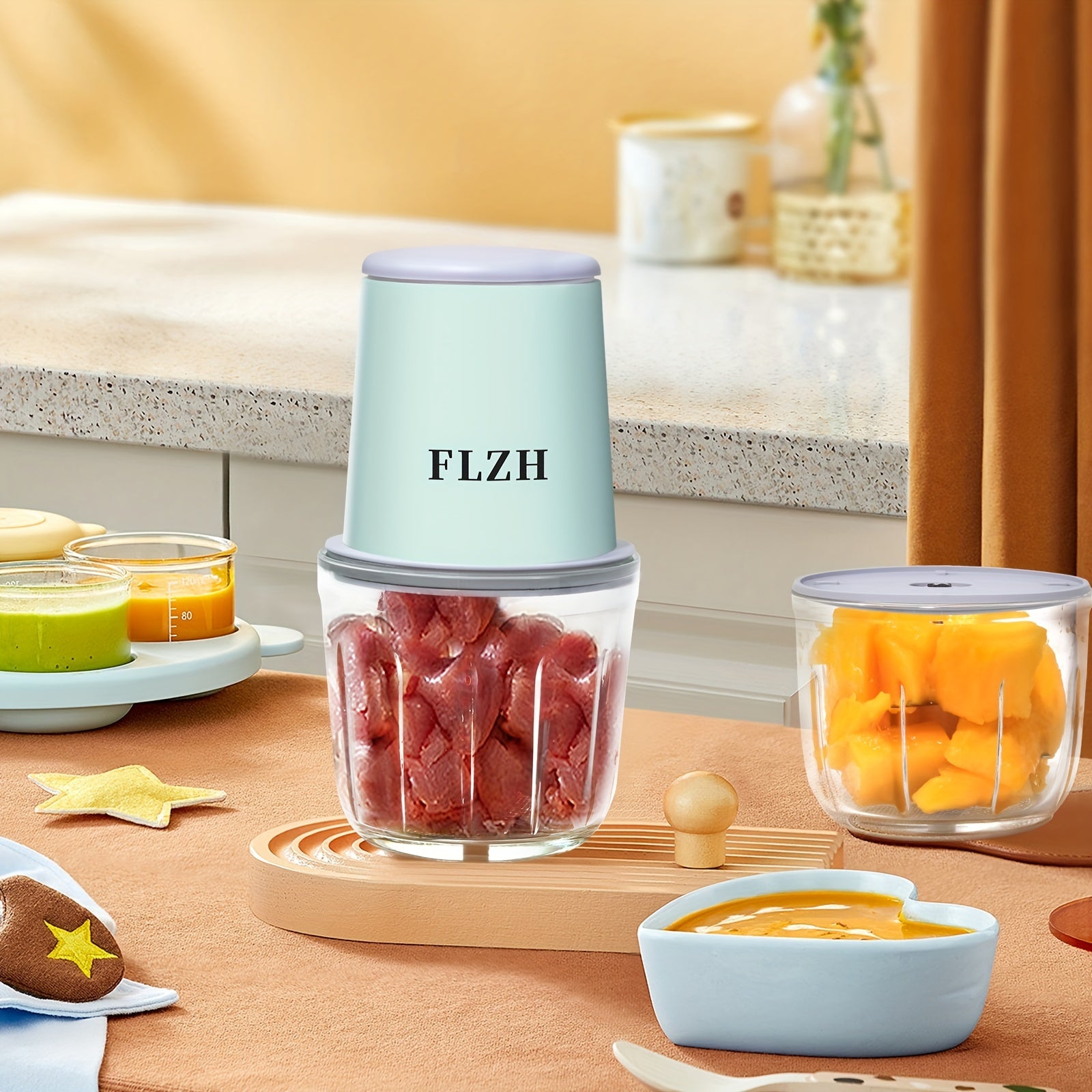 Electric Meat Grinder and Food Processor 600ML Glass Cup Rechargeable 148W