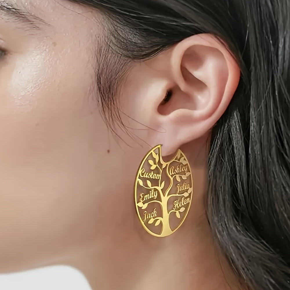 Pendientes de aro con colgante de árbol de la vida en acero inoxidable bohemio para fiestas, bodas, regalo para ella