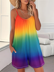 Plus Size Women's Sleeveless Gradient Print Jumpsuit with Pockets and Ruching