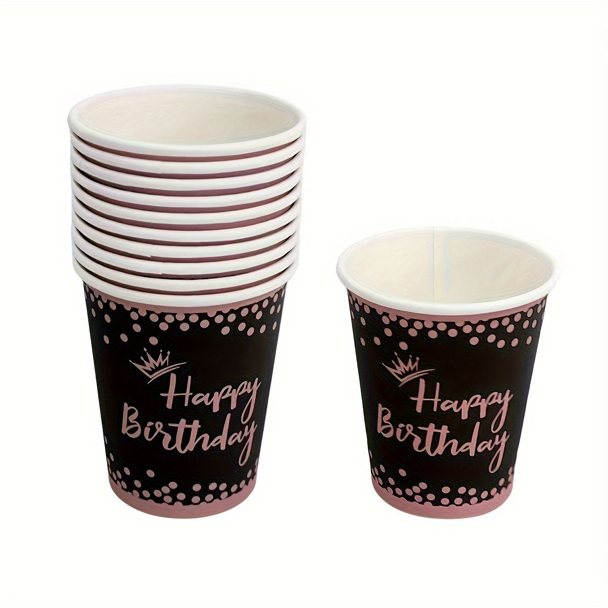 Set of 10 Black and Rose Gold Birthday Party Supplies Princess Crown Dinner Plates Napkins Cups Dessert Plates