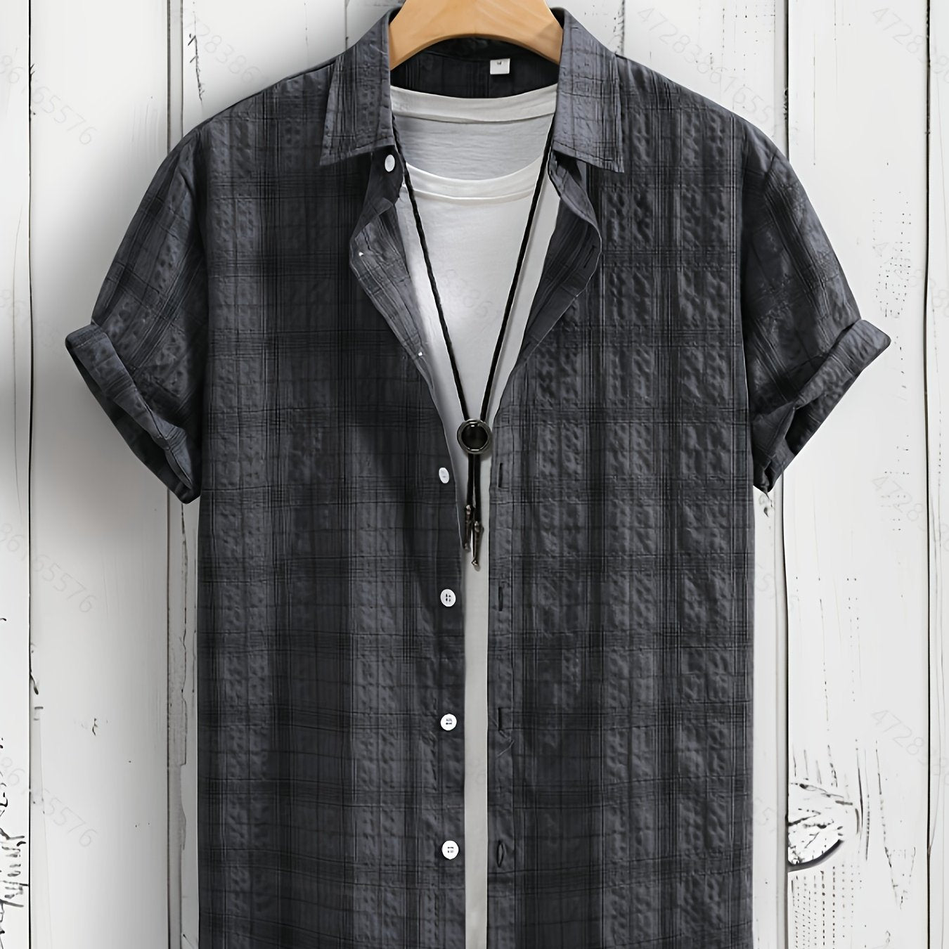 Men's Summer Casual Plaid Shirt Short Sleeve Lapel Cotton Polyester Rayon Regular Fit