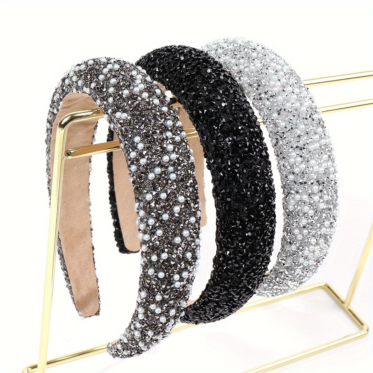 Wide Brimmed Head Band for Women Rhinestone Faux Pearl Elegant Hair Accessory