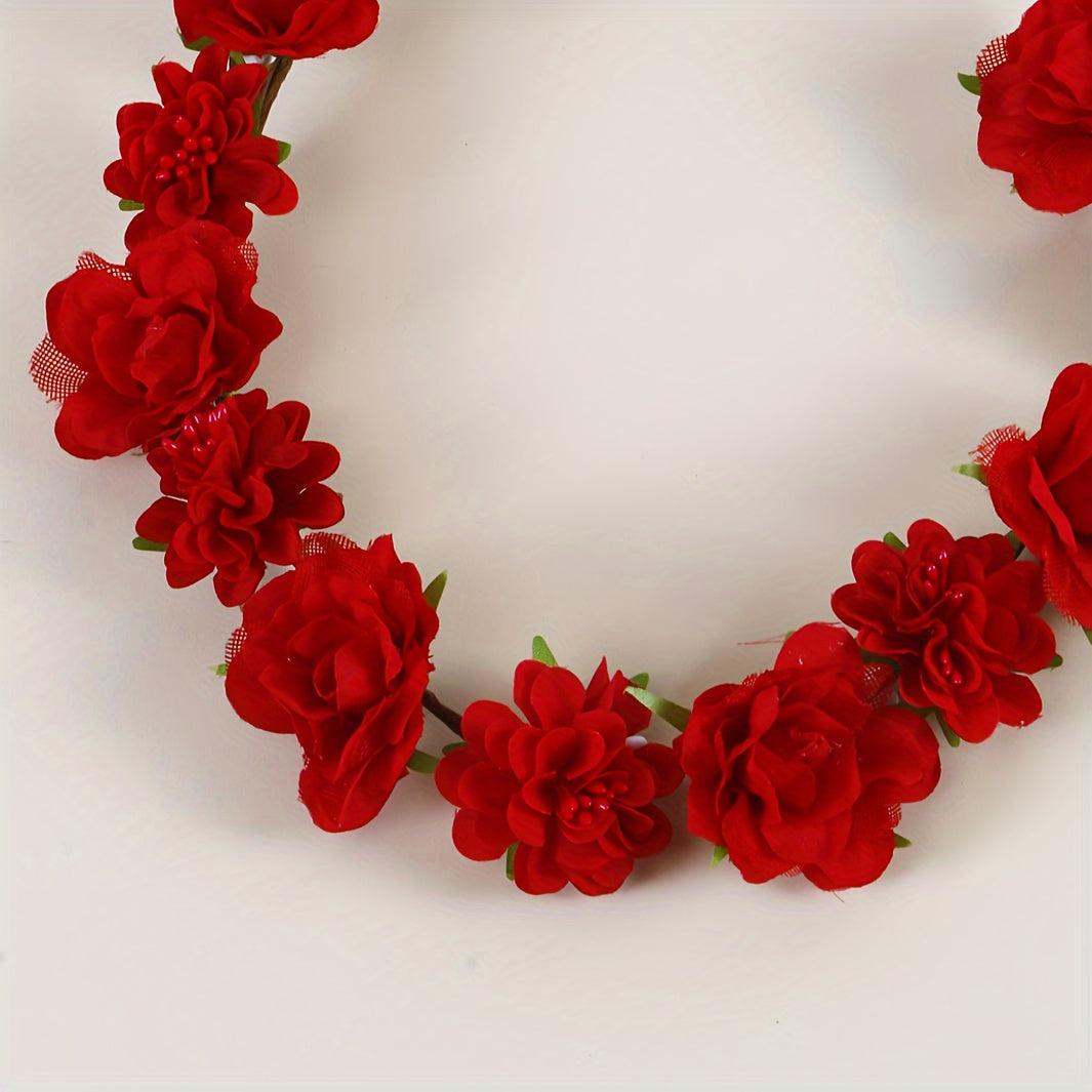 Artificial Flower Headpiece with Red Roses for Weddings and Events