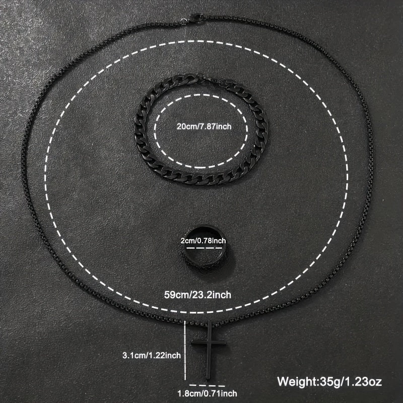 Set of 4 Men's Quartz Watches Black Round Face Faux Leather Bracelets Gift Set