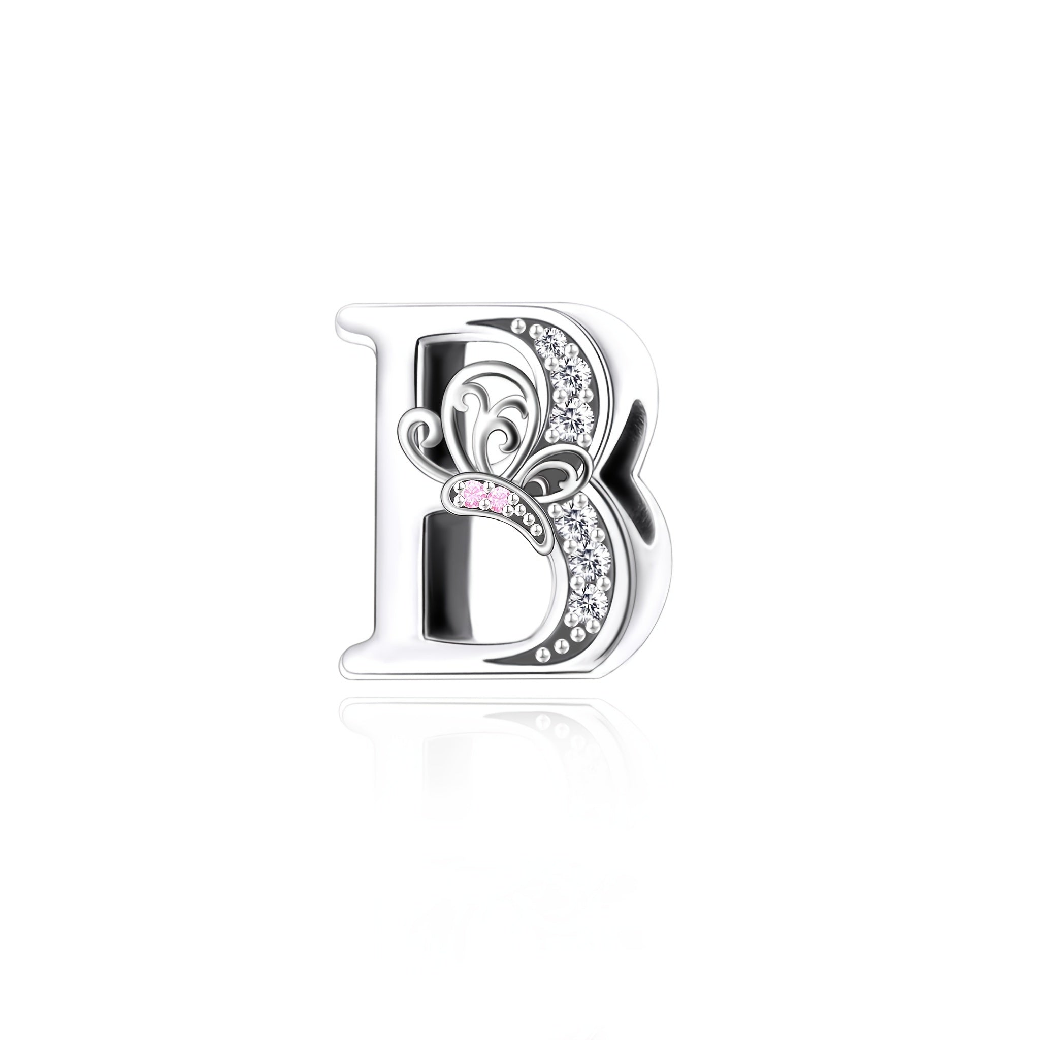 Sterling Silver Alphabet and Butterfly Charm Beads with Cubic Zirconia for Jewelry Making