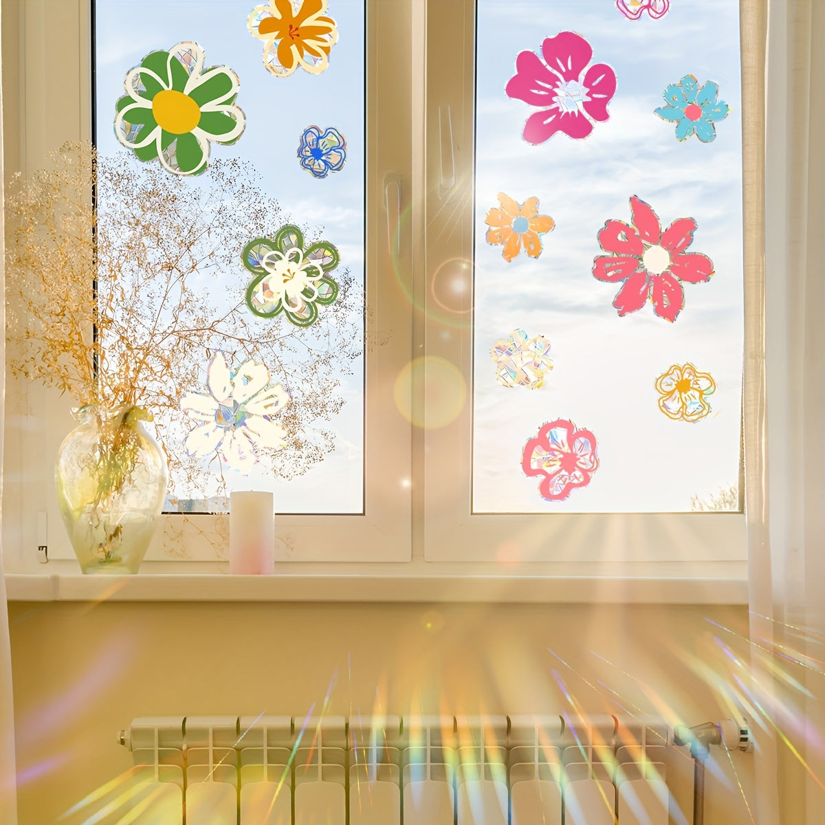 Colorful Daisy Sun Catcher Window Cling Reusable Static PVC Decor