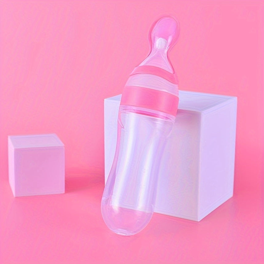 Silicone Baby Feeding Bottle with Spoon for Food and Medicine Dispensing 0+ Blue Green Pink