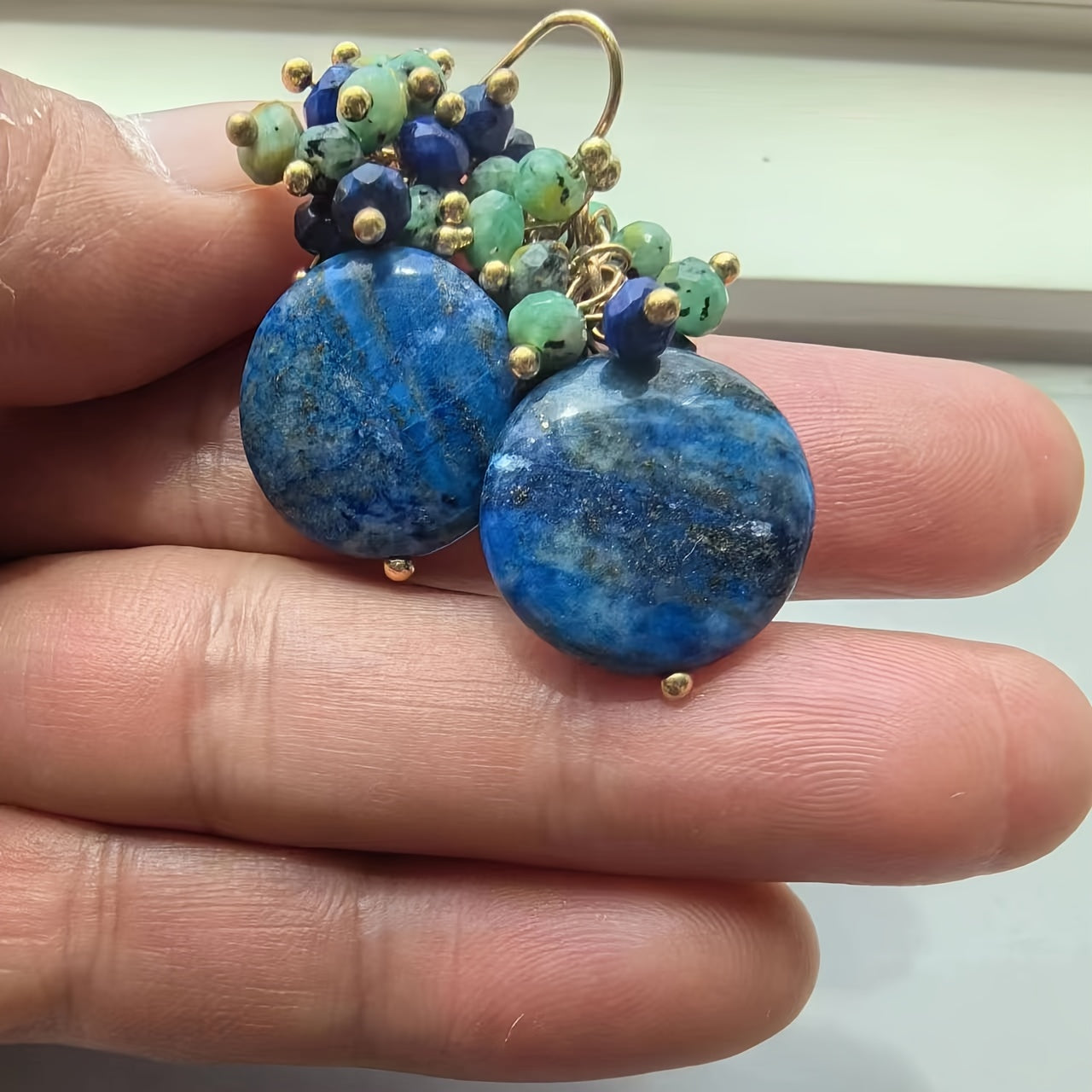 Antique-Inspired Gemstone Cluster Earrings Deep Blue Denim Emerald Green Lapis Turquoise