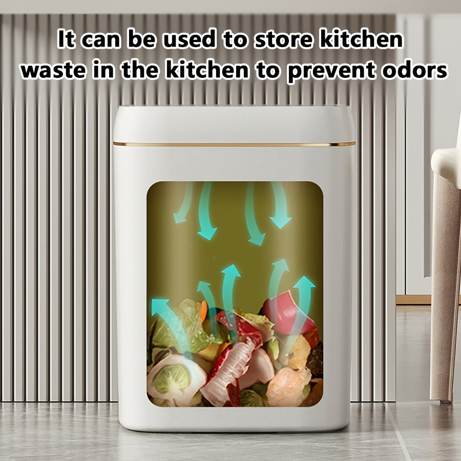 Infraqizil sensorli aqlli axlat qutisi, 12L/14L sig‘imi, batareya bilan ishlaydi, uy, ofis va maktab uchun ideal, jim operation, zamonaviy qopqoq uslubi, sumka ko‘rsatkichi.