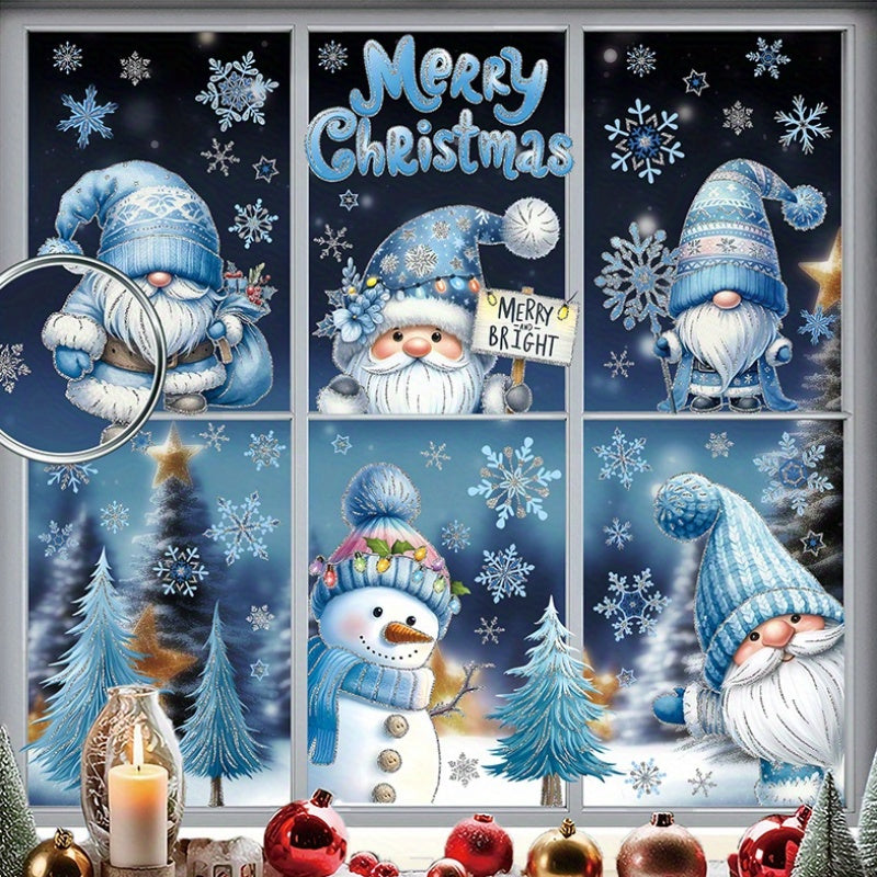 Set of 116 Winter Gnome and Snowman Window Clings with Cardinal Birds and Christmas Tree Designs PVC Static Stickers for Holiday Decor