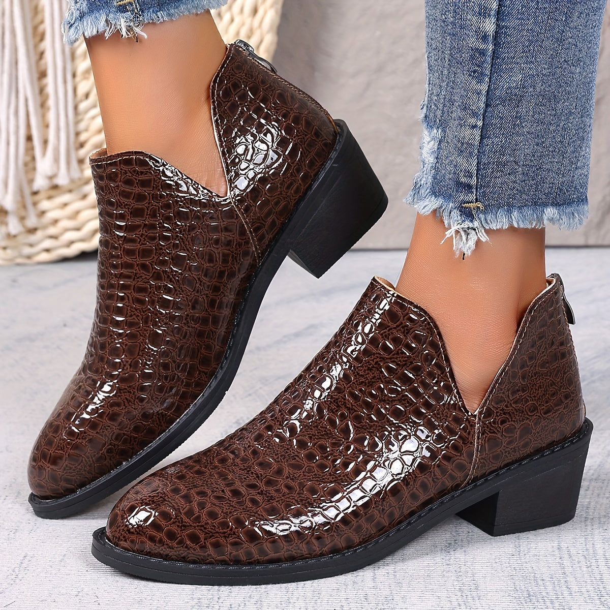 Women's Chunky Heel Ankle Boots Synthetic Back Zipper Non-Slip All-Season Dress