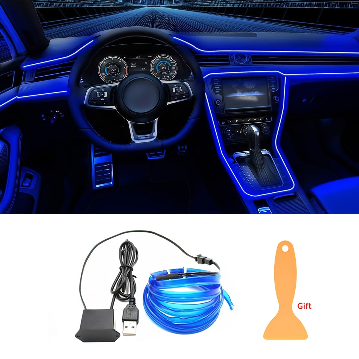 Car RGB Neon Interior Lights Kit 197 Inch Flexible LED El Wire USB