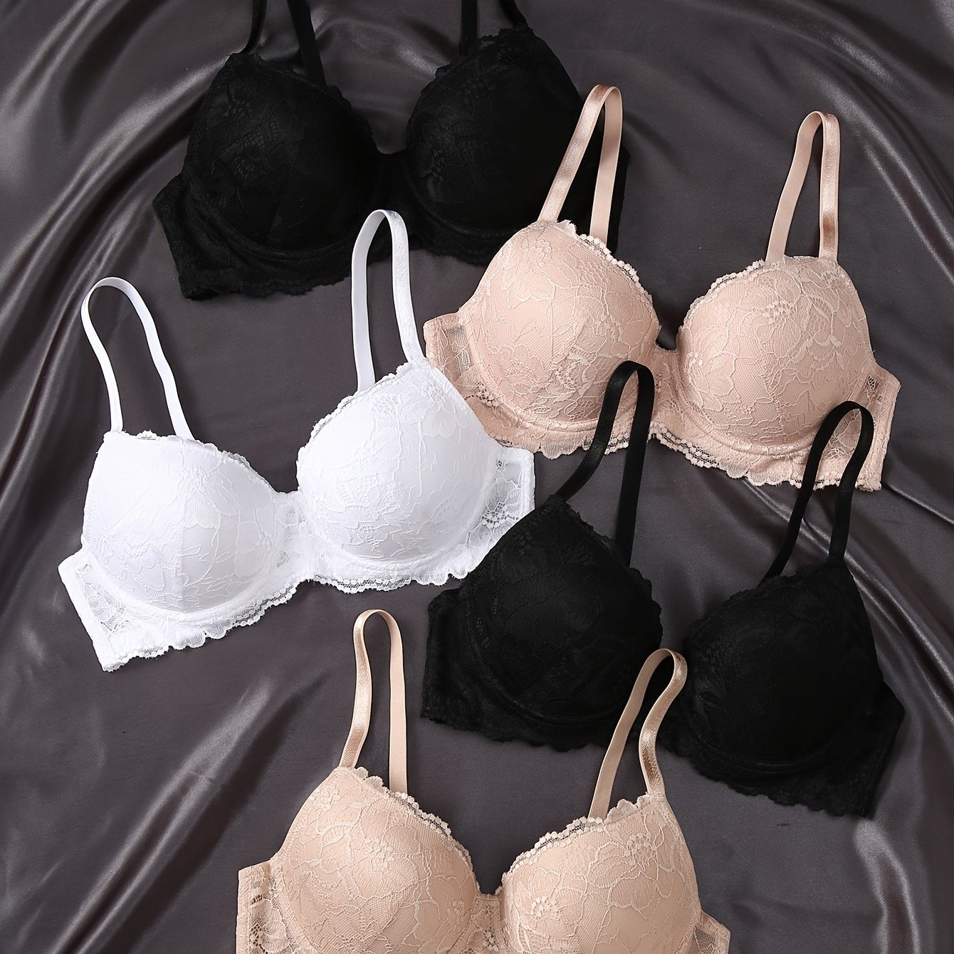 Women's Lace Push-Up Bras with Contrast Detailing, Comfortable and Breathable Intimates