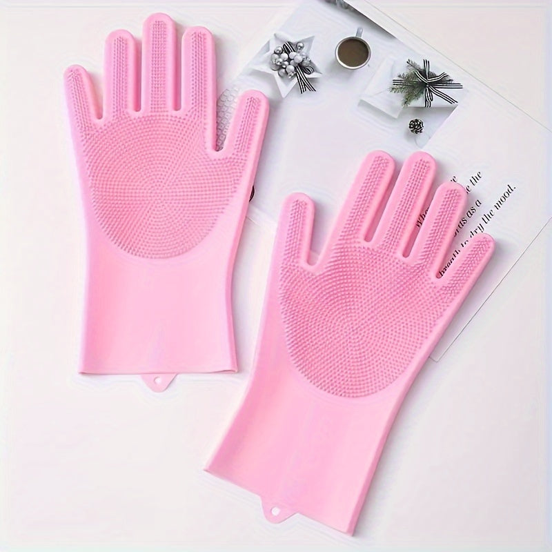 Waterproof Silicone Dishwashing Gloves Set of 2 Pink Blue Lead-Free Kitchen Household