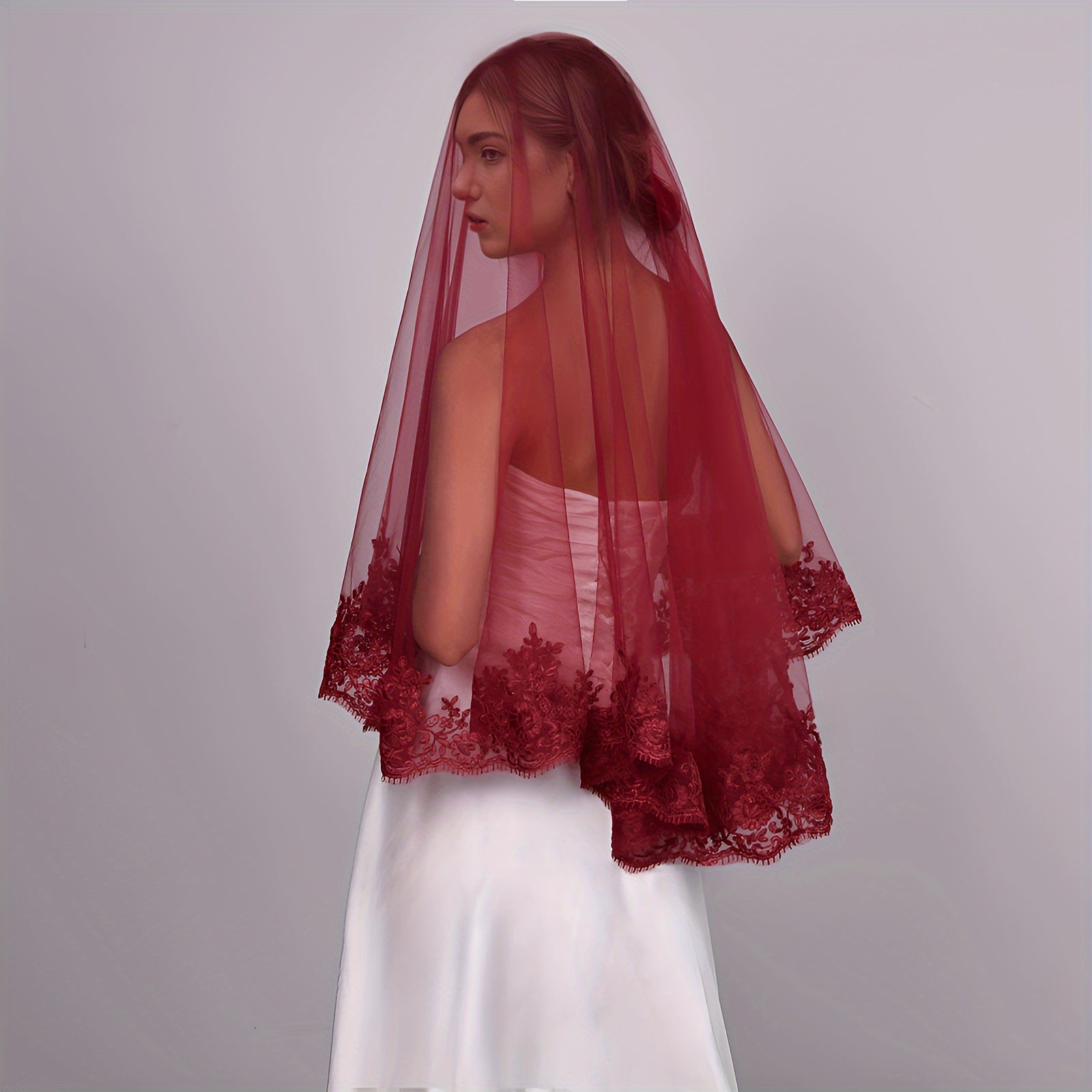 To'y uchun qizil korsetli to'r, Naylon, Qo'lda yuvish tavsiya etiladi