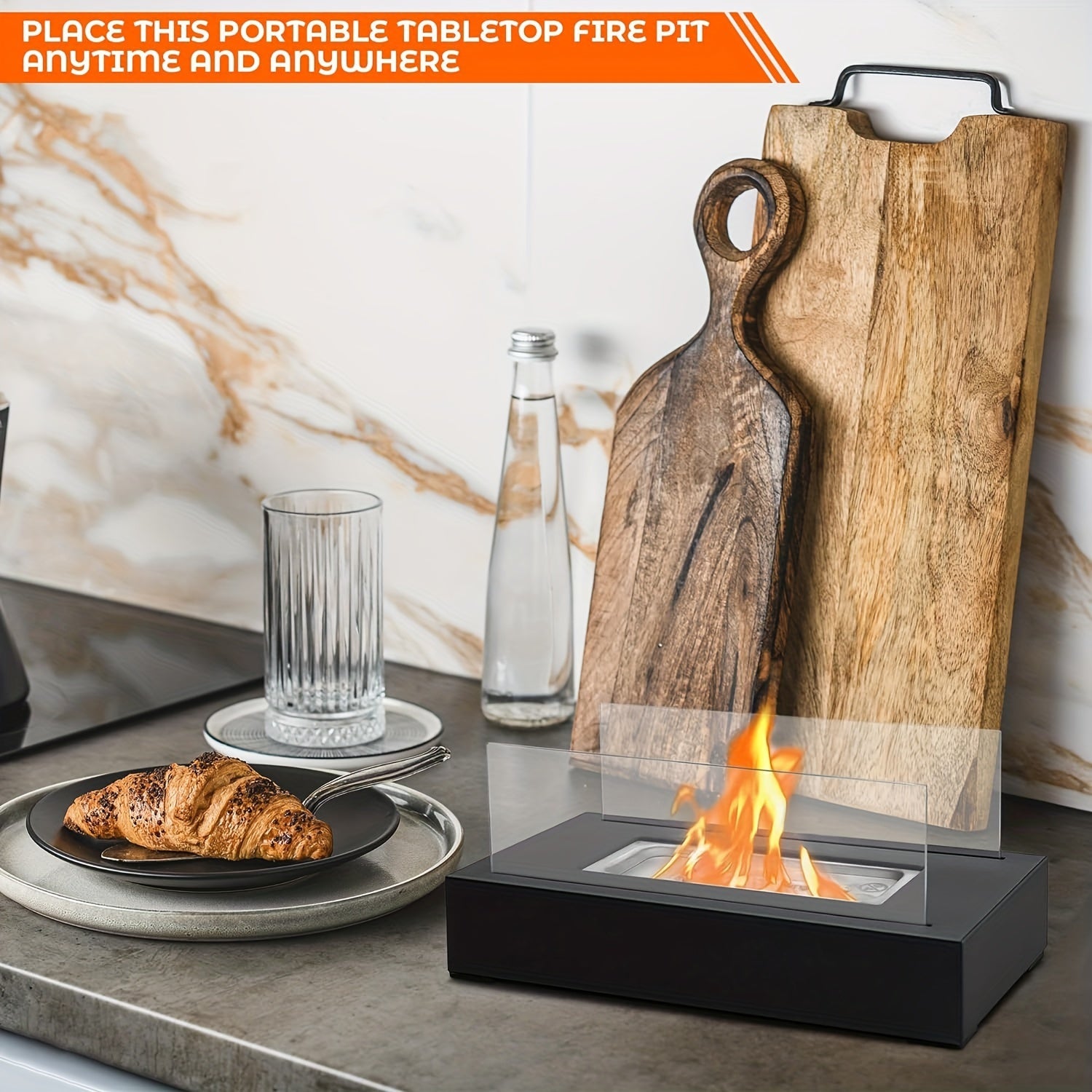 Классический металлический спиртовой обогреватель с прозрачными стеклянными боковинами - переносной настольный камин для уютной атмосферы, идеально подходит для свиданий, вечеринок и семейных посиделок