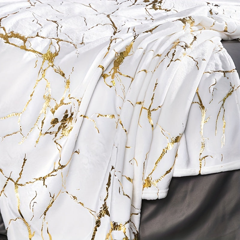 Bronzing Marble Print Flannel Blanketi - 1 Dona, Yumshoq va Issiq O'rash Blanketi, Uxlash, Divan, Sofada, Ofisda, Yotoqda, Kampingda va Sayohatda foydalanish uchun