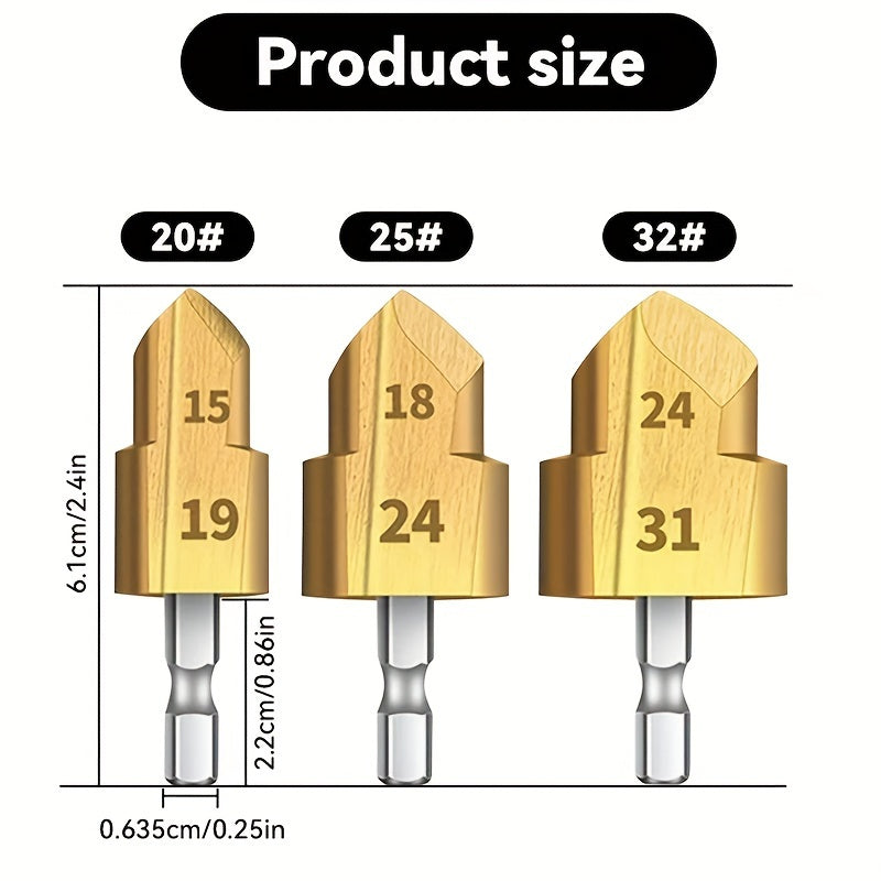 PPR Pipe Expansion Drill Bit Set High-Speed Steel Hex Shank 20/25/32mm
