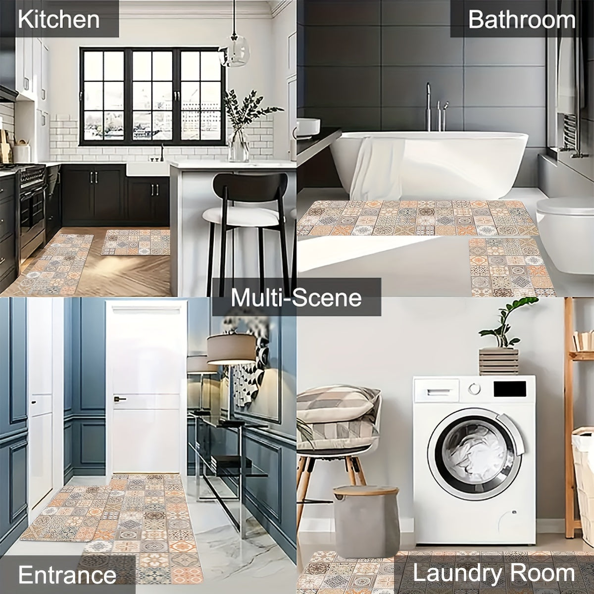 Bohemian Floral Kitchen Floor Mat Non-Slip Polyester Entrance Living Room Decor