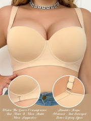 Katta o'lchamdagi braletlar, olib tashlanmaydigan to'ldiruvchi, oddiy uslub, simli qo'llab-quvvatlash va sozlanadigan xususiyatlar bilan. Poliamid va elastandan tayyorlangan, o'rtacha cho'ziluvchan mato, bir rangda.