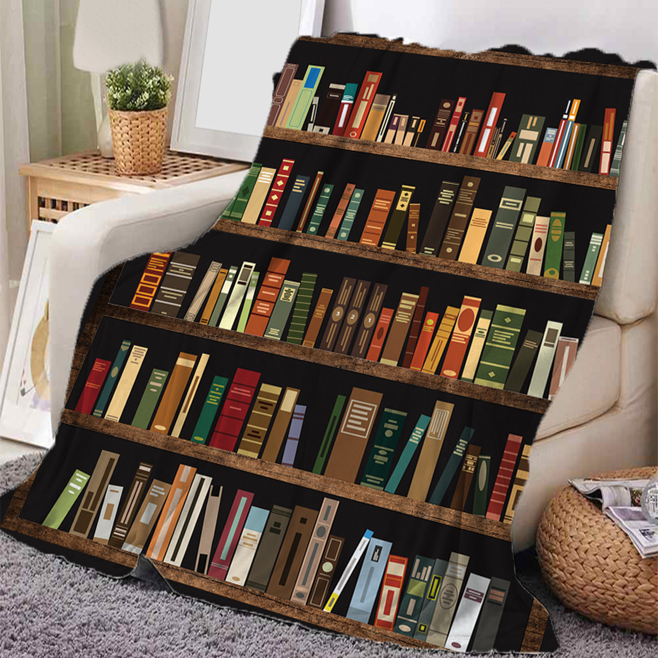 Теплый, уютный мягкий плед для дивана, кровати, софы - 1 шт. с принтом книжной полки - идеальный подарок на день рождения