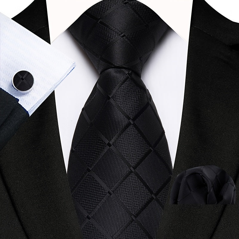 Men's Plaid Tie, Pocket Square and Cufflinks Set