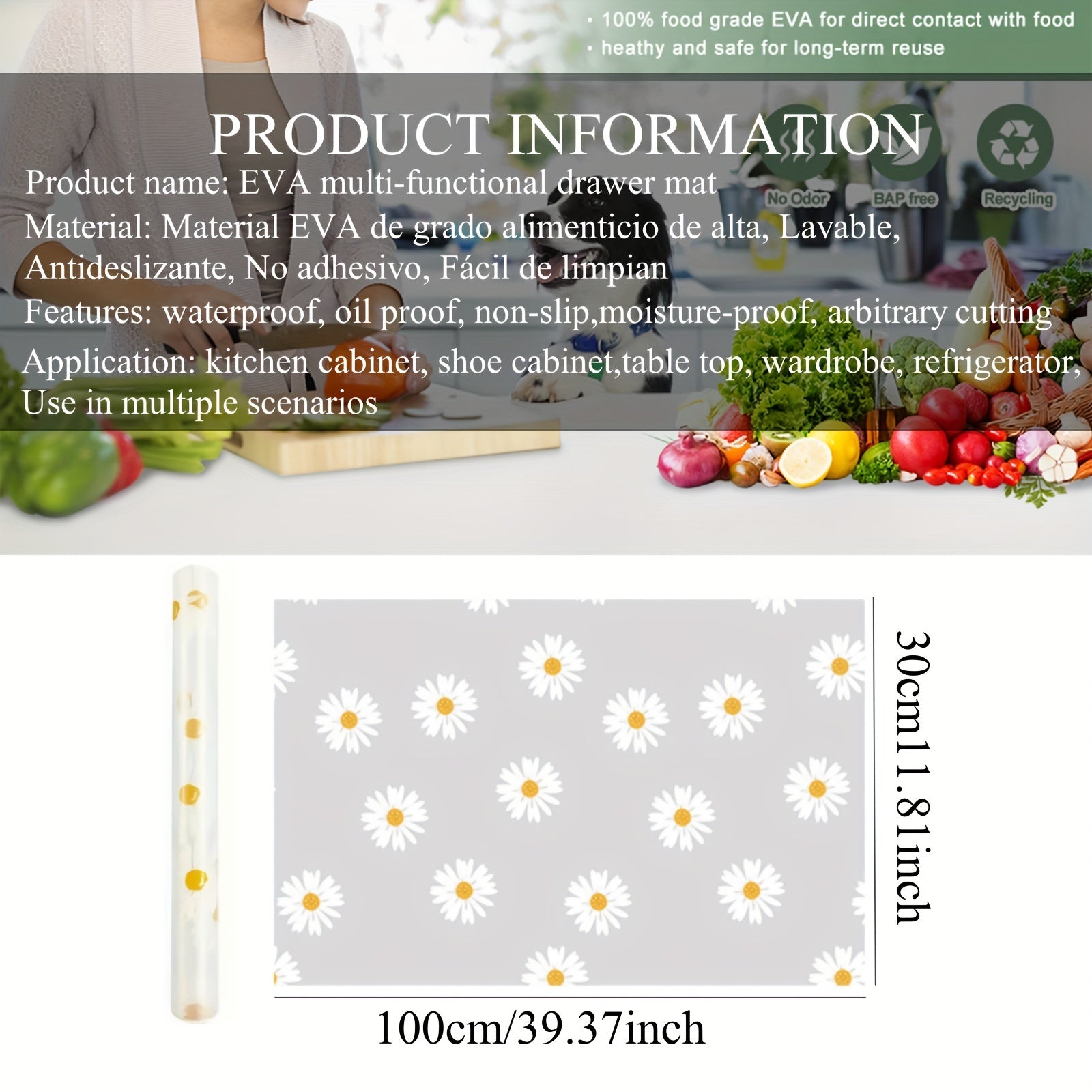 Vinyl Shelf Liner Non-Slip Waterproof for Drawers Cabinets Refrigerator Tables