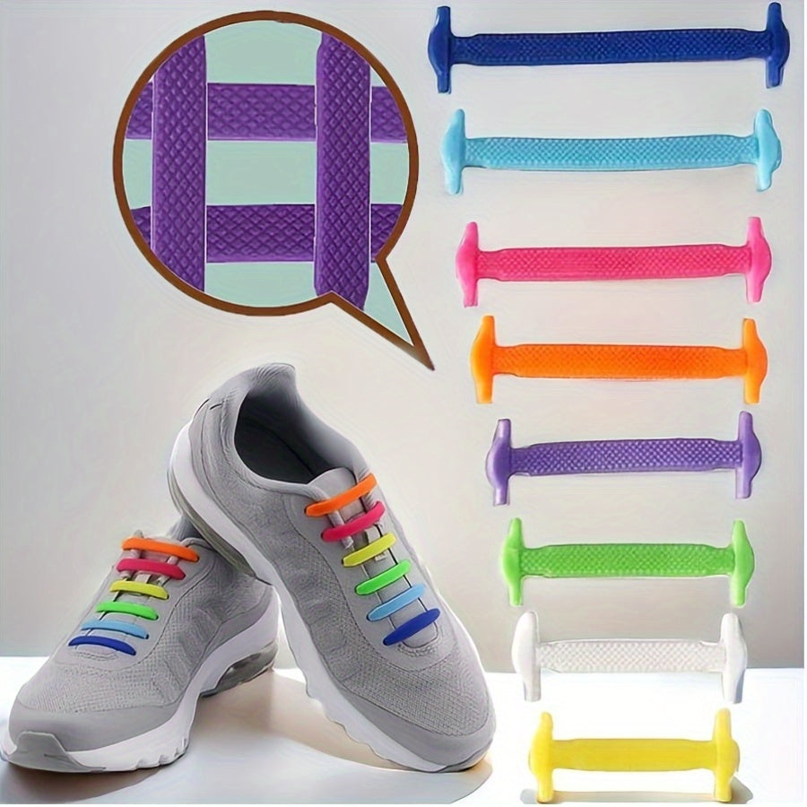 16pcs High Elastic Silicone Lazy Shoelaces for Sneakers, No-Tie, Convenient