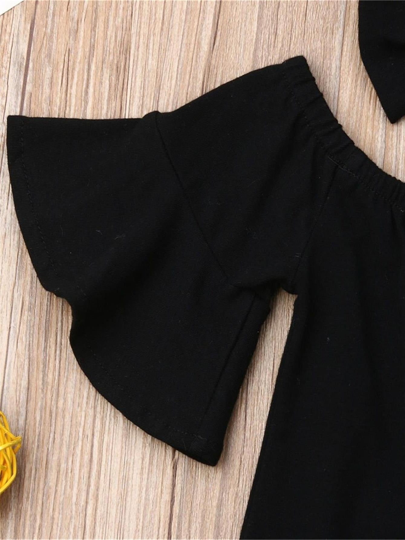 Toddler Girls Clothing Set Off-Shoulder Top Jeans Leopard Belt Headband Spring Fall Casual