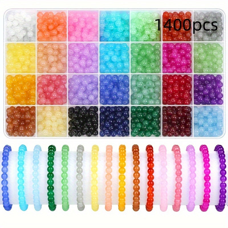 1400pcs 6mm Glass Beads Assorted Colors for Jewelry Making