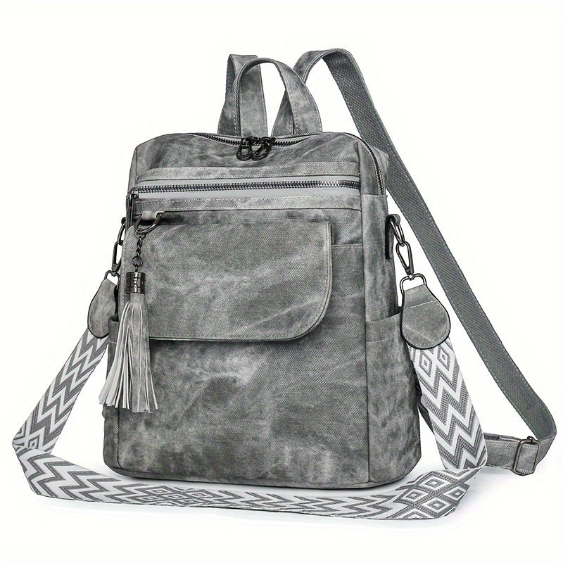 Women's PU Double Shoulder Bag for Autumn Winter Casual Crossbody Backpack with Tassels