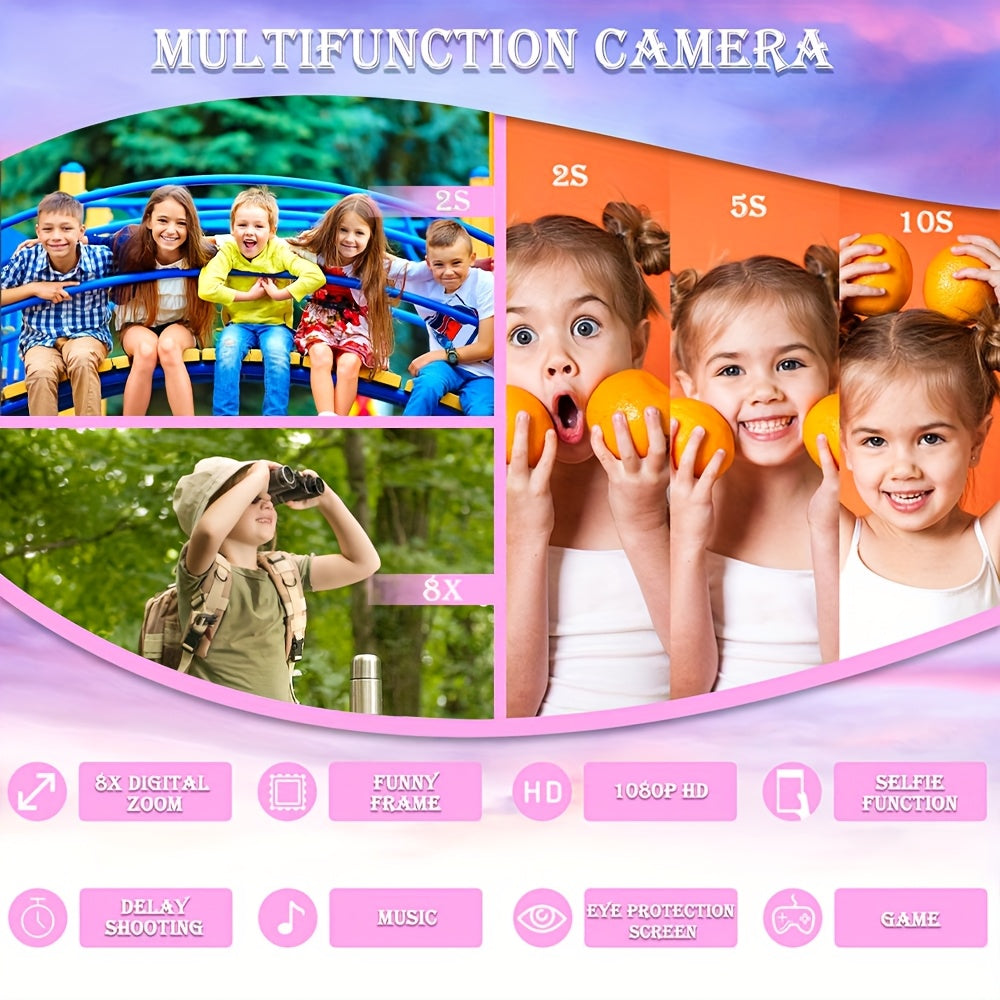 Kids Digital Camera for Boys and Girls Ages 3-12 Rechargeable Silicone Purple Selfie Camera