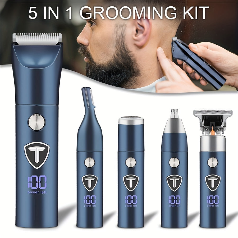 Men's 5-in-1 Body Hair Trimmer with Ceramic Blade USB Rechargeable Grooming Kit