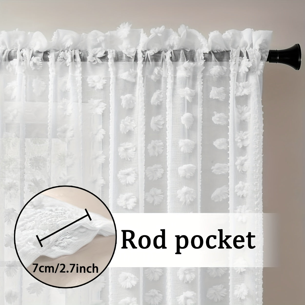 French Pastoral White Gauze Curtain 1 Piece for Bay Window Living Room Bedroom