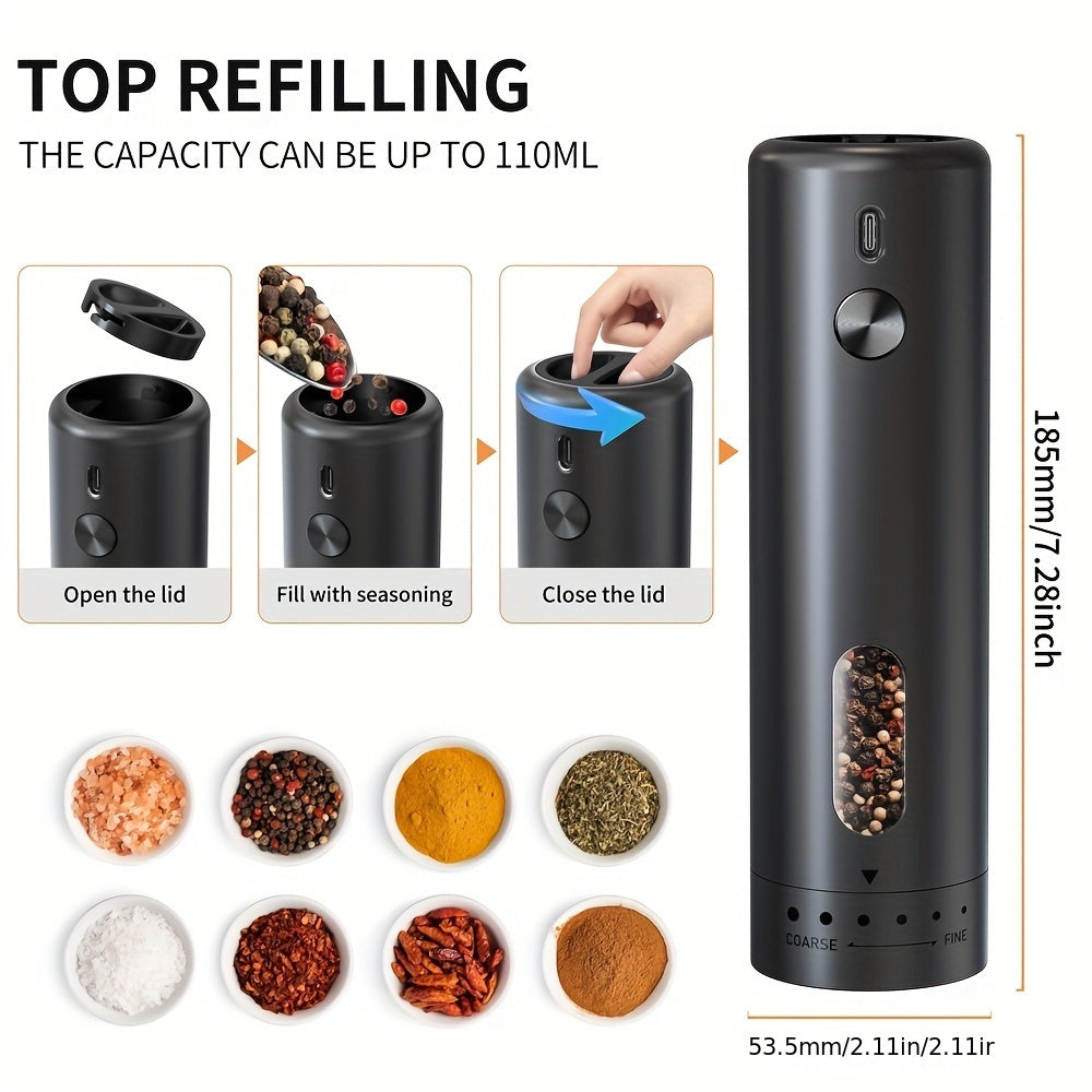 Set of 2 Electric Salt and Pepper Grinders Rechargeable Batteries 110ml Adjustable