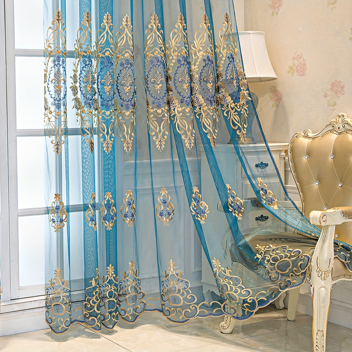 European Style Rhombus Embroidered Sheer Curtains for Living Room or Bedroom
