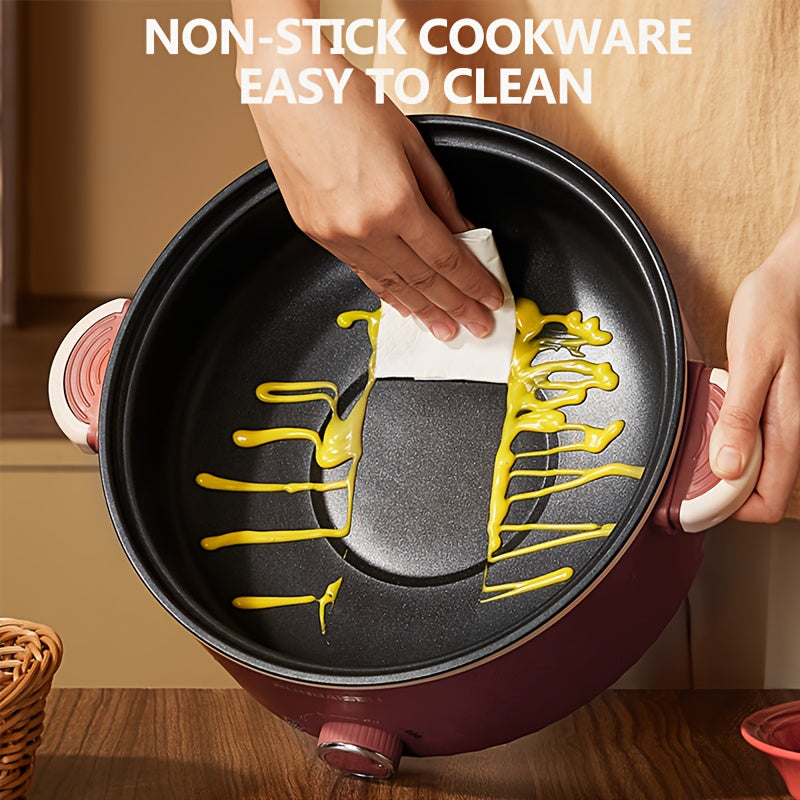 Однослойный красный электрический кастрюля для 1-2 человек, идеально подходит для домашних кухонь, общежитий и автодомов. Европейская стандартная вилка, батареи не входят в комплект.