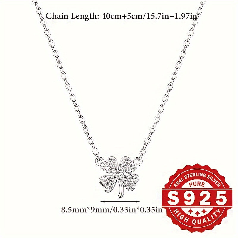 Zarif S925 Sterling Silver To'rt Yaproqli Klover Marjon, Kubik Zirkoniya bilan bezatilgan - Hissiy Teriga Mos, Ayollar uchun Ideal Sovg'a