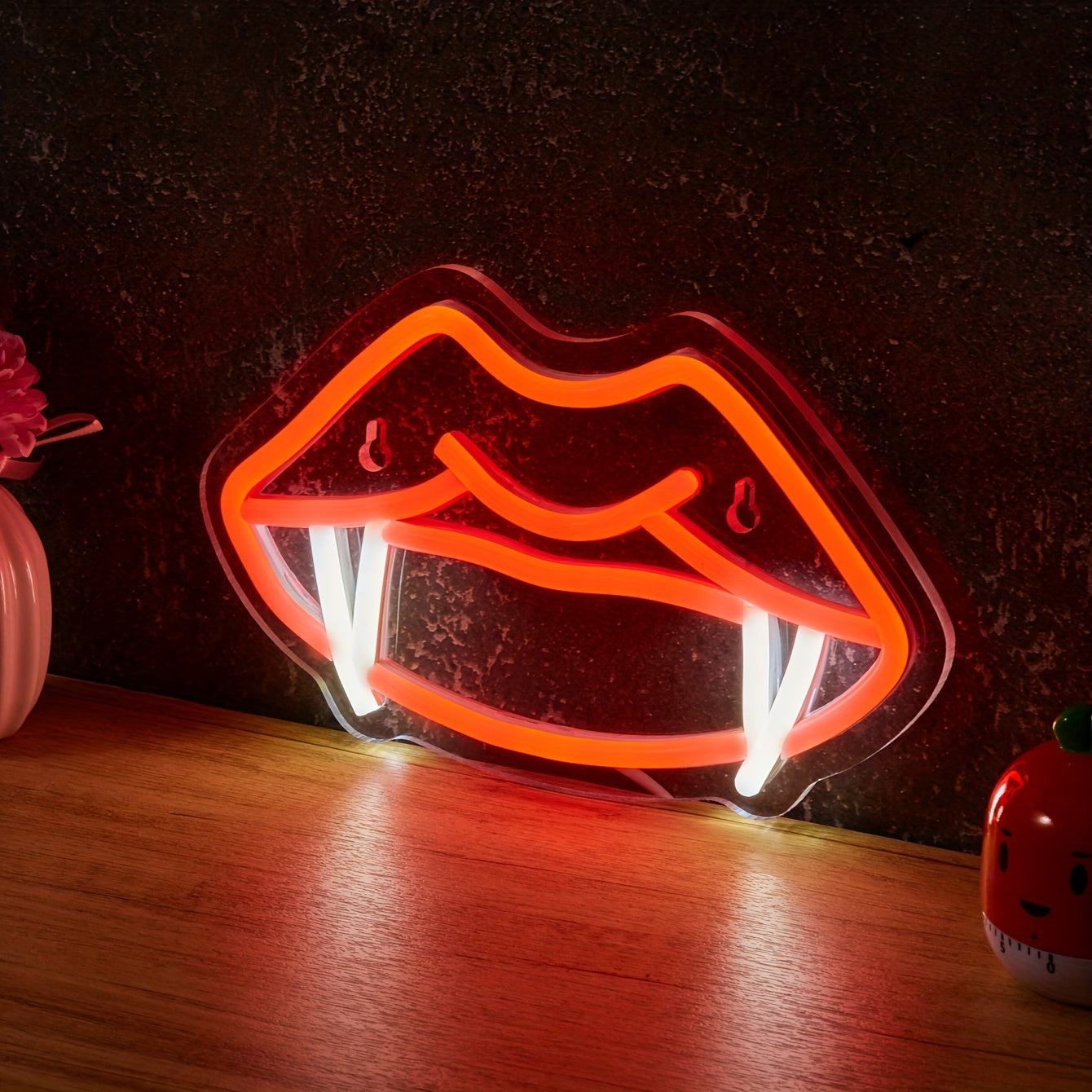 Neon Light Backboard Design with Teeth and Fangs for Man Cave Decoration USB Powered