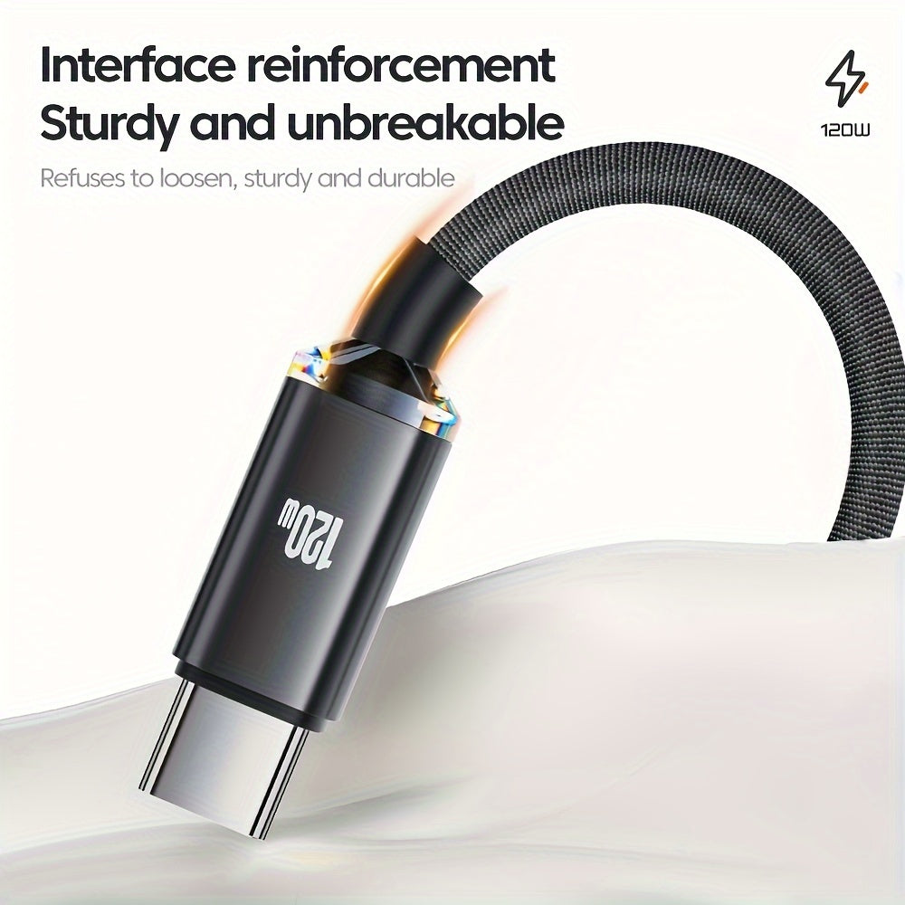 120W USB Type-C Cable Fast Charging Data Sync PVC Glossy Round Male to Male